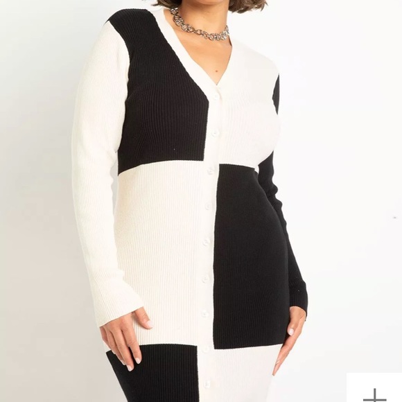 Colorblock Sweater Cardigan Dress Black/Eggnog - Picture 2 of 3